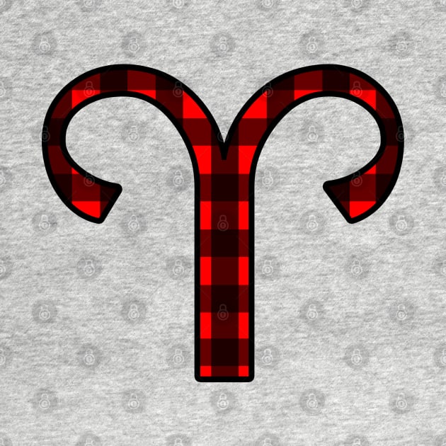 Aries Zodiac Horoscope Symbol in Black and Red Buffalo Plaid by bumblefuzzies